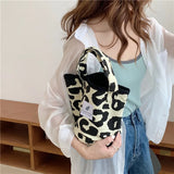 Leopard Print Canvas Tote Bag Women's Casual Shoulder Bag