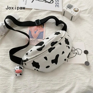 Cow Print Waist Bag for Women Vintage Multifunction Fanny Pack