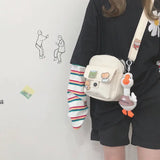 Youth Girls Canvas Crossbody Bag Harajuku Cartoon Shoulder Bag