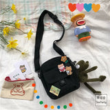 Youth Girls Canvas Crossbody Bag Harajuku Cartoon Shoulder Bag