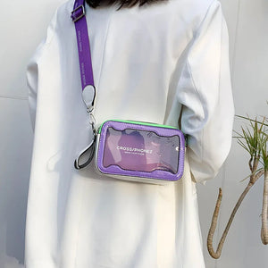 Clear Jelly Women Shoulder Flap Bag with Wide Strap Crossbody