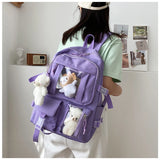 Girls High School Student Backpack, Large Capacity, Preppy Style