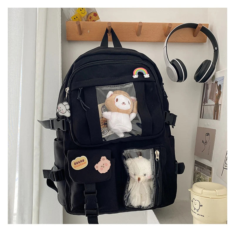 Girls High School Student Backpack, Large Capacity, Preppy Style