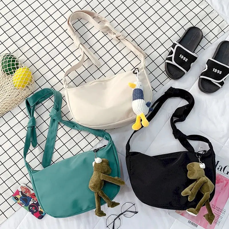 Dark Solid Canvas Bag Female Student Messenger Crossbody Bags
