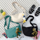 Dark Solid Canvas Bag Female Student Messenger Crossbody Bags