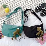Dark Solid Canvas Bag Female Student Messenger Crossbody Bags