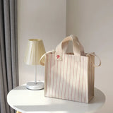 Striped Shoulder Bags Canvas Mini Hand Bag Small Square Female Beach Handbag