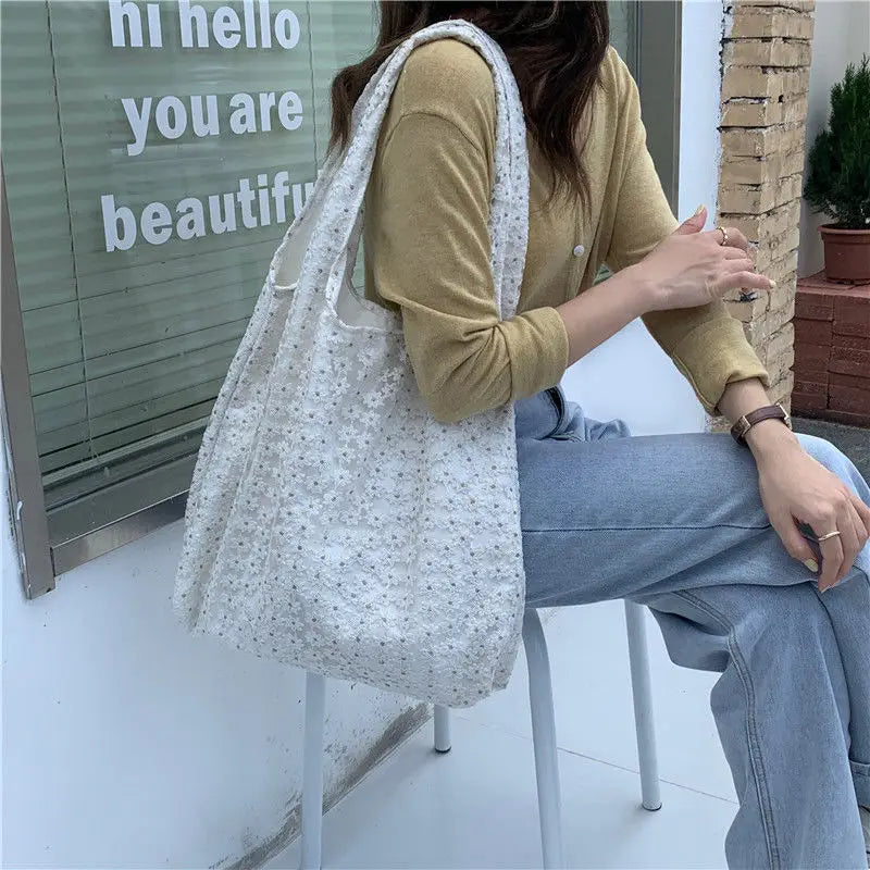 Fairy Mesh Shoulder Bags Women Lovely Floral Underarm Totes