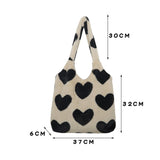 Heart Shoulder Bag Large Capacity Winter Warm Fluffy Totes Vintage Haraju