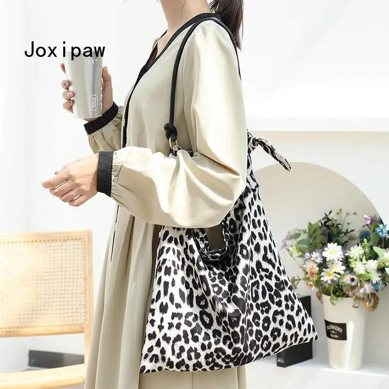Leopard Print Tote Bag Soft Handbag Vintage Shoulder Bag