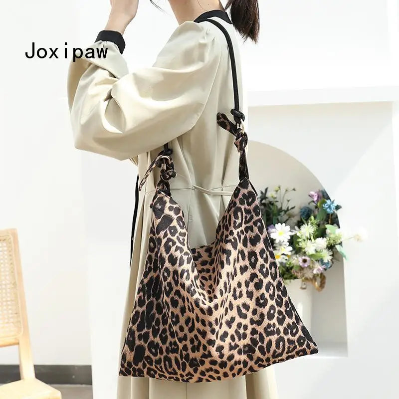 Leopard Print Tote Bag Soft Handbag Vintage Shoulder Bag