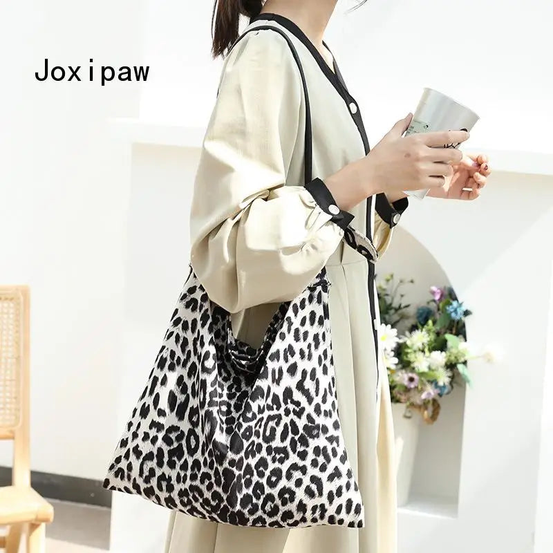Leopard Print Tote Bag Soft Handbag Vintage Shoulder Bag