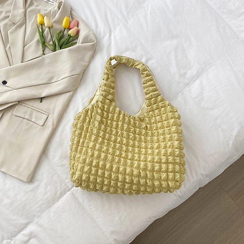 Cloud Bubble Flower Shoulder Bag For Girls Soft Plaid Shopping Bags