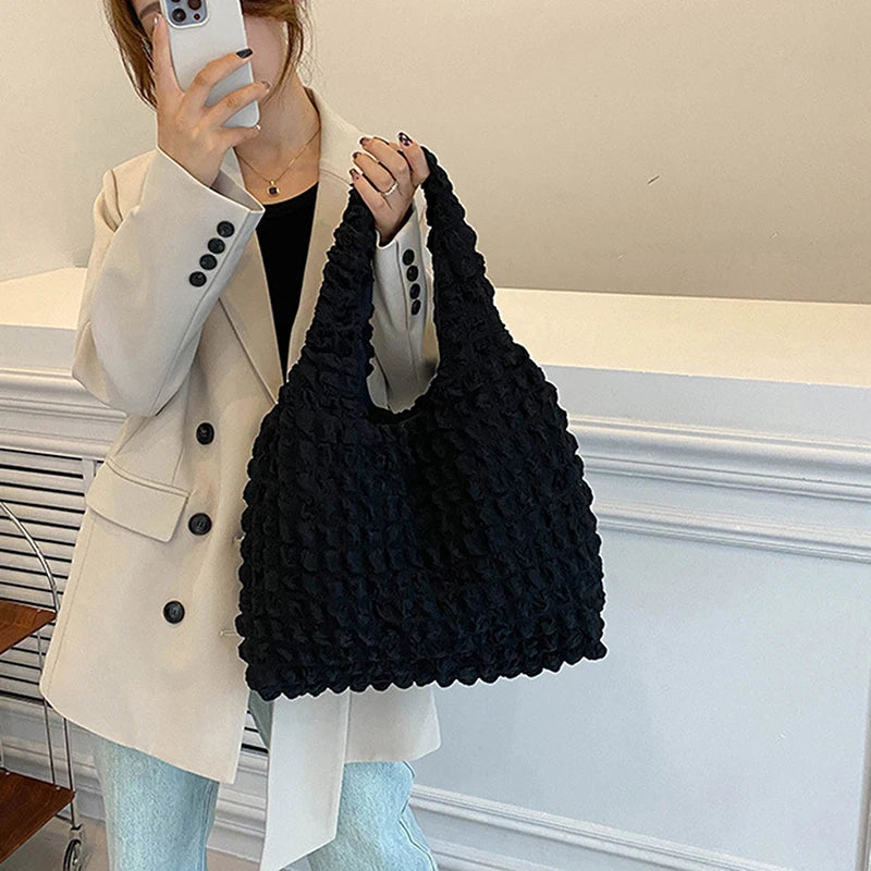 Cloud Bubble Flower Shoulder Bag For Girls Soft Plaid Shopping Bags