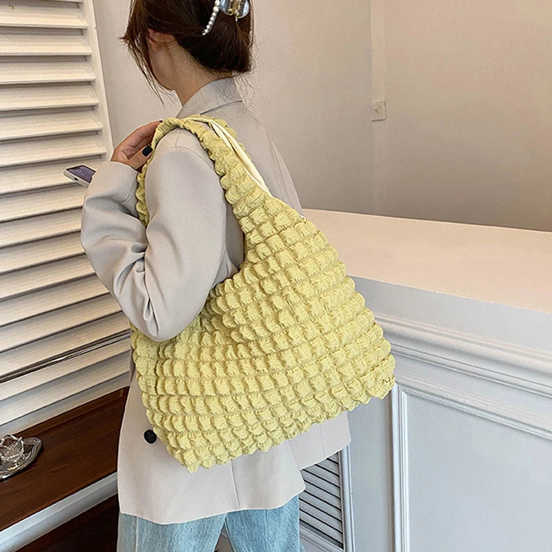 Cloud Bubble Flower Shoulder Bag Soft Plaid Shopping Bags