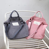 Corduroy Shoulder Bag Letter Art Handbag Casual Totes