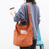 Corduroy Shoulder Bag Letter Art Handbag Casual Totes