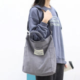Corduroy Shoulder Bag Letter Art Handbag Casual Totes