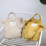 Corduroy Shoulder Bag Letter Art Handbag Casual Totes