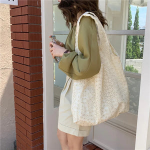 Daisy Lace Shoulder Bag for Women Large Capacity Flower Tote Bags