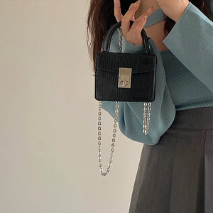Crocodile Crossbody Bag with Lock Buckle