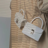 Crocodile Crossbody Bag with Lock Buckle