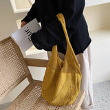Knitted Retro Crochet Handbag Yellow Top-handle Tote Bag