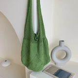 Knitted Retro Crochet Handbag Yellow Top-handle Tote Bag