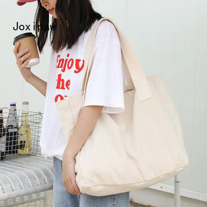 Large Capacity Canvas Tote Bag for Women Casual Solid Handbag