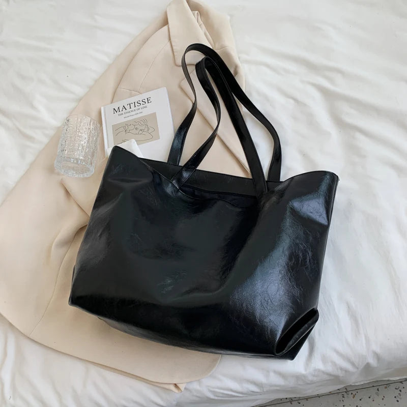 Large Capacity Shoulder Bags Tote Bag Classic Leisure Zipper Female PU Leather