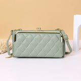 Plaid Leather Women's Wallet with Strap Zipper Clutch Bag