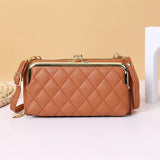 Plaid Leather Women's Wallet with Strap Zipper Clutch Bag