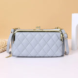 Plaid Leather Women's Wallet with Strap Zipper Clutch Bag