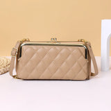 Plaid Leather Women's Wallet with Strap Zipper Clutch Bag