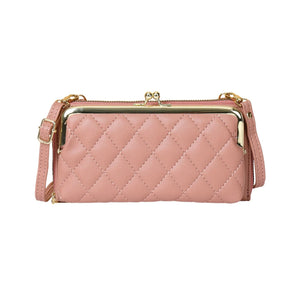 Plaid Leather Women's Wallet with Strap Zipper Clutch Bag