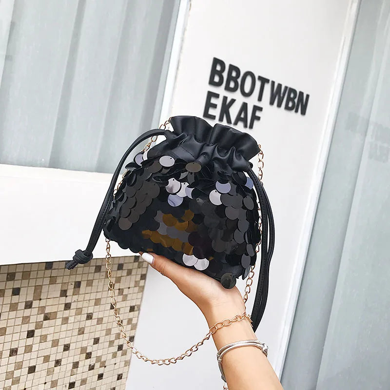 Sequins Small Bag Women Chain Mini Crossbody Drawstring Shoulder Messenger