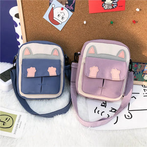Small Square Bag Cat Student Canvas Messenger Mobile Phone P