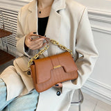 Small Square Bag Women's PU Leather Shoulder Crossbody Chain Buckle