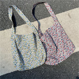 Floral Large Crossbody Bag for Women Eco Reusable Cotton Grocery Shoulder Bag