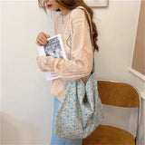 Floral Large Crossbody Bag for Women Eco Reusable Cotton Grocery Shoulder Bag