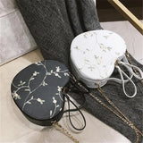 Heart Shaped Retro Handbag Flowers Shoulder Bag Embroidered PU Leather