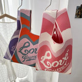 Ins Knitted Handbag Heart Love Women's Tote Bag Shoulder Bag Wrist Bag