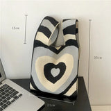 Ins Knitted Handbag Heart Love Women's Tote Bag Shoulder Bag Wrist Bag