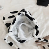 Ins Plush Cow-printed Shoulder Bags Women Large Capacity Travel Crossbody Totes