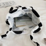 Ins Plush Cow-printed Shoulder Bags Women Large Capacity Travel Crossbody Totes