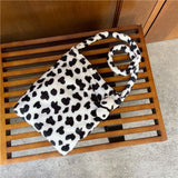 Ins Plush Cow-printed Shoulder Bags Women Large Capacity Travel Crossbody Totes