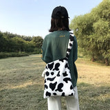 Ins Plush Cow-printed Shoulder Bags Women Large Capacity Travel Crossbody Totes