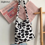 Ins Plush Cow-printed Shoulder Bags Women Large Capacity Travel Crossbody Totes