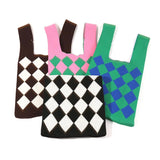 Ins Rhombus Knitted Women Handbag Diamond Lattice Tote Bag