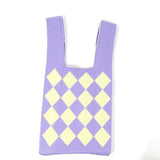 Ins Rhombus Knitted Women Handbag Diamond Lattice Tote Bag